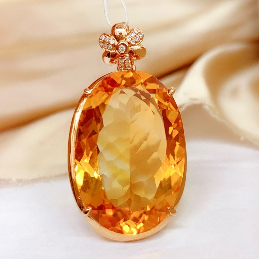 14k Gold 20.75 Ct Natural Citrine & Diamond Pendant( Without Chain ) - 3