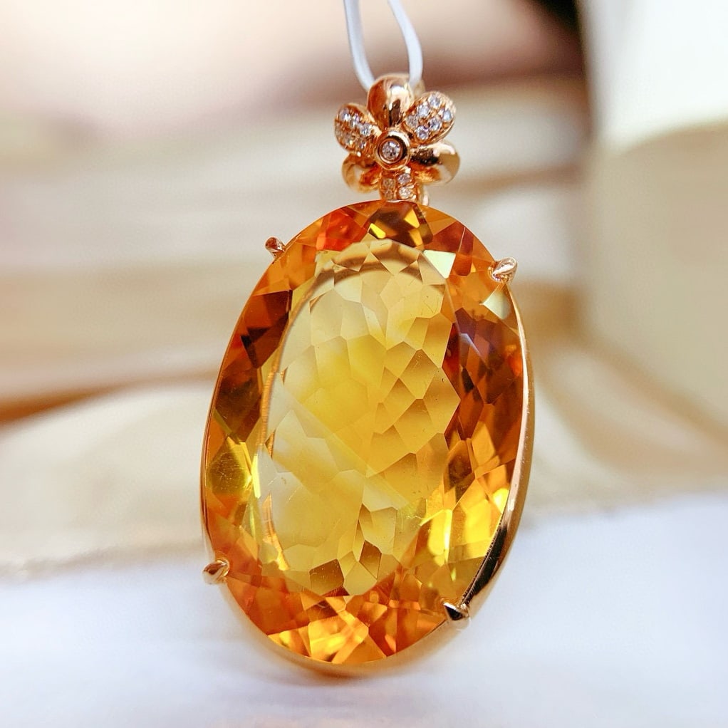 14k Gold 20.75 Ct Natural Citrine & Diamond Pendant( Without Chain ) - 4