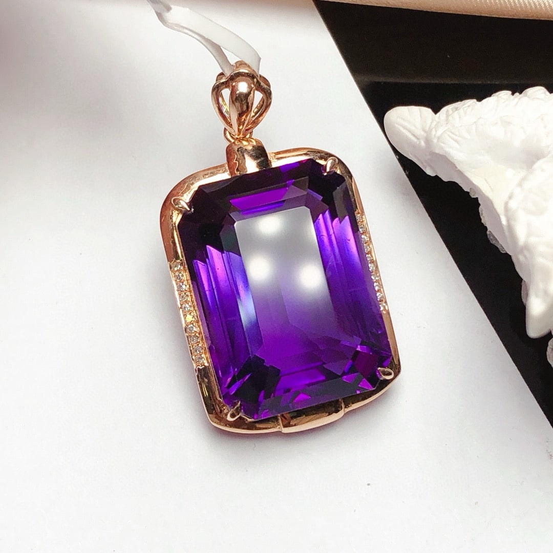 14k Gold 25.4 Ct Natural Amethyst & Diamond Pendant( Without Chain ) - 5