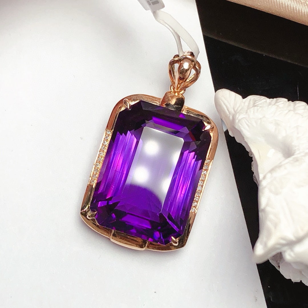14k Gold 25.4 Ct Natural Amethyst & Diamond Pendant( Without Chain ) - 6