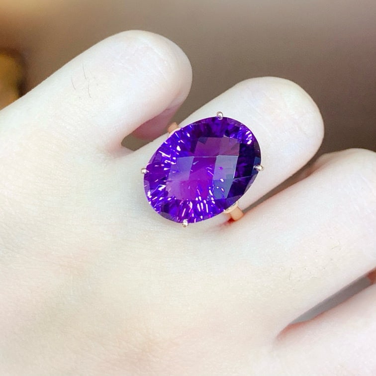 14k Gold 14 Ct Natural Amethyst & Diamond Ring - 3