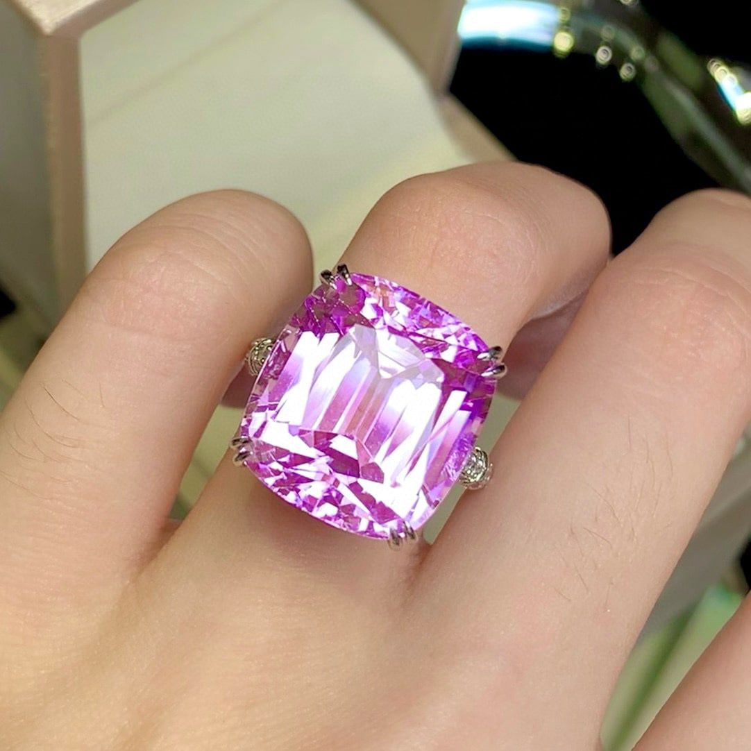 14k Gold 26.3 Ct Natural Kunzite & Diamond Ring - 5