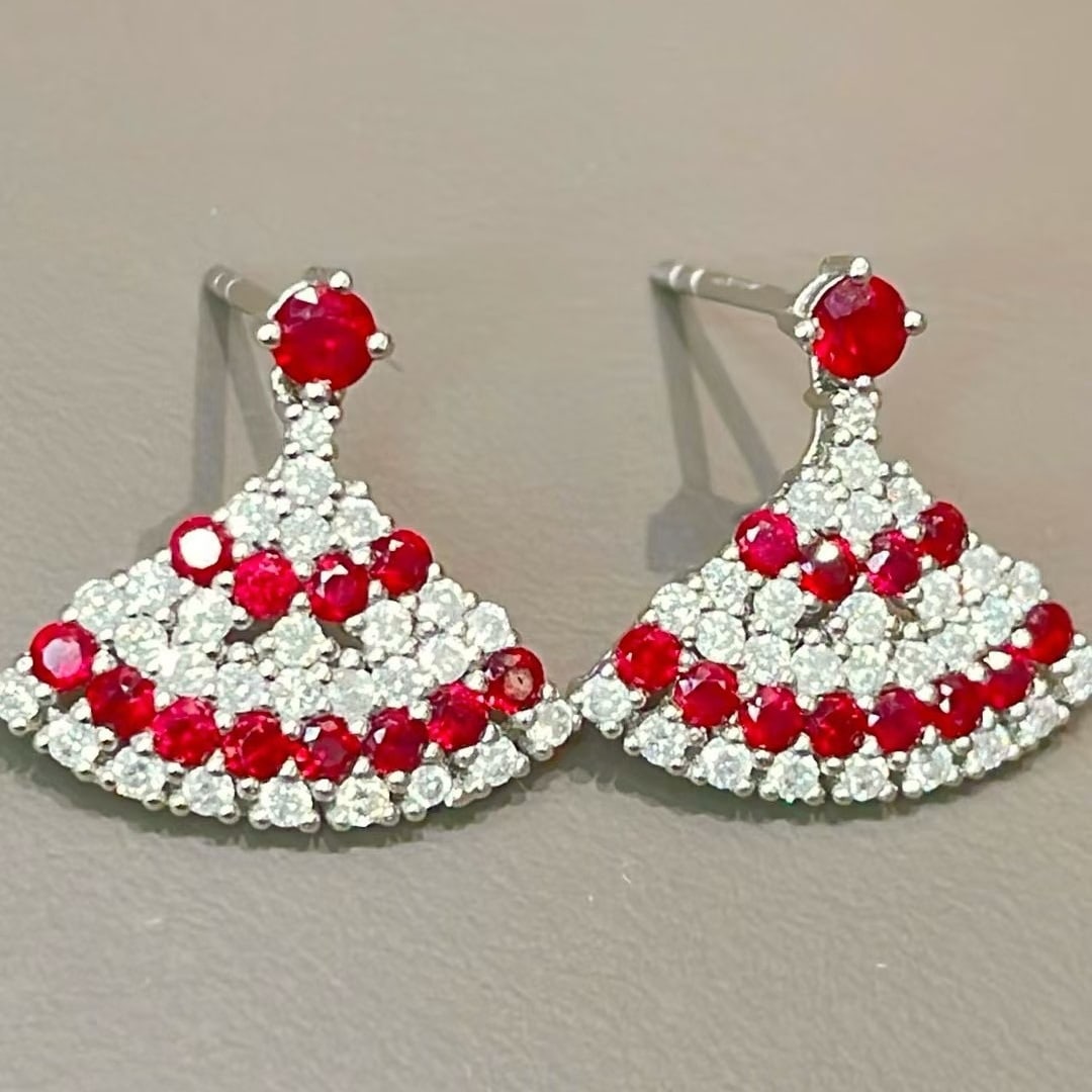 14k Gold 1.20 Ctw Natural Ruby & Diamond Earrings - 2