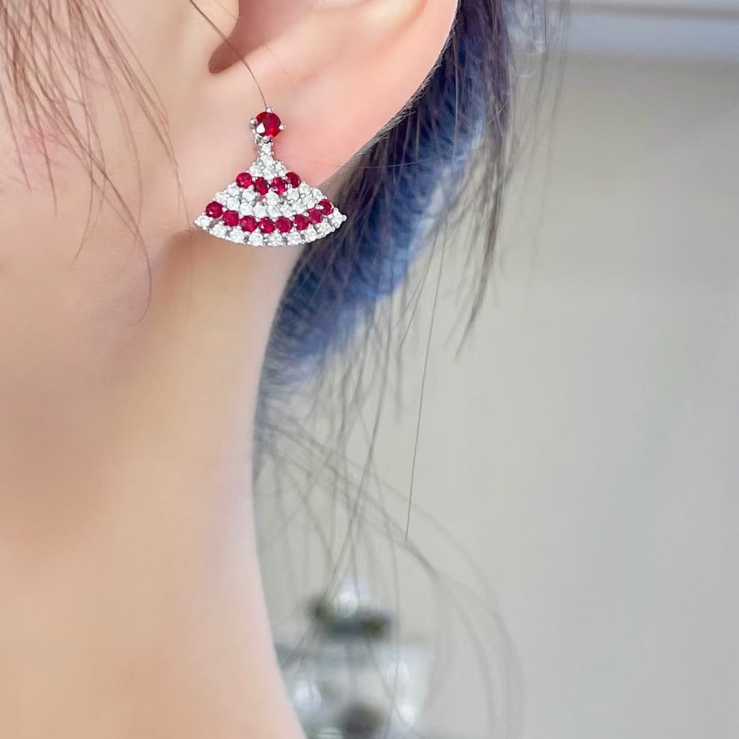 14k Gold 1.20 Ctw Natural Ruby & Diamond Earrings - 3
