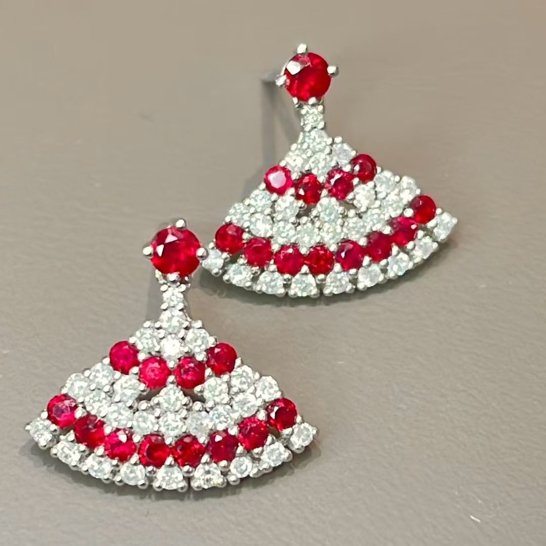 14k Gold 1.20 Ctw Natural Ruby & Diamond Earrings - 4