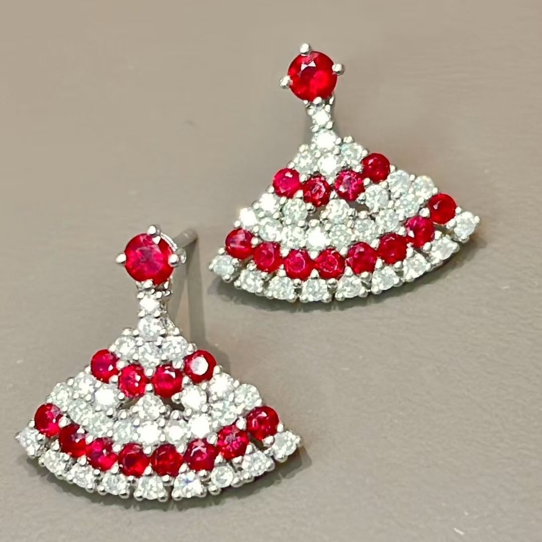 14k Gold 1.20 Ctw Natural Ruby & Diamond Earrings - 5
