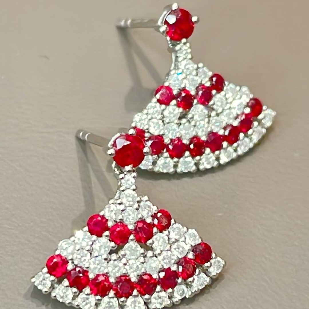 14k Gold 1.20 Ctw Natural Ruby & Diamond Earrings - 6