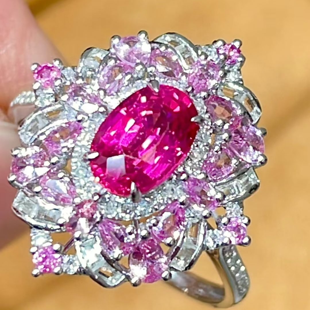 14k Gold 1.18 Ct Natural Ruby & Diamond & Sapphire Ring - 2