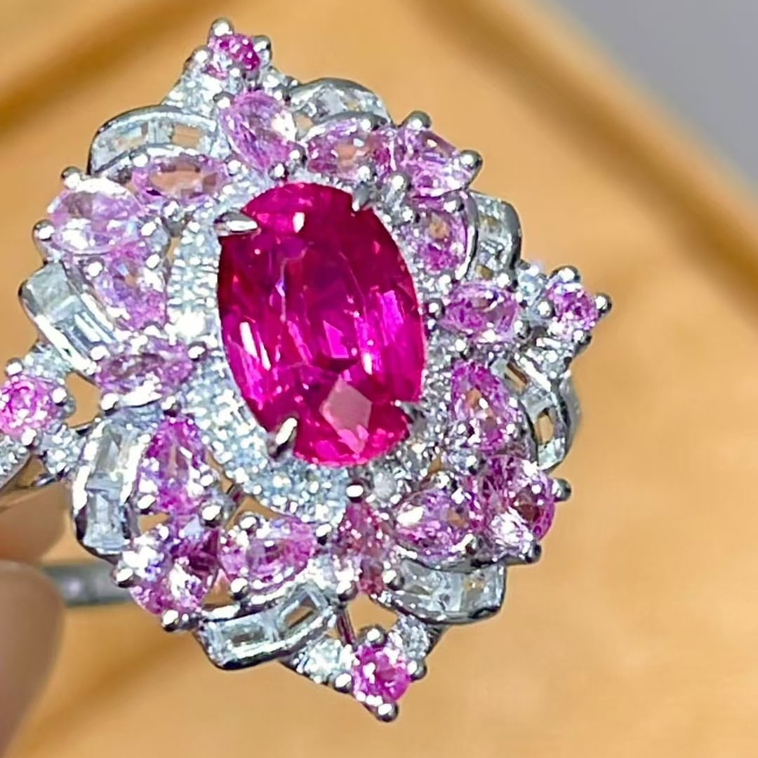 14k Gold 1.18 Ct Natural Ruby & Diamond & Sapphire Ring - 5