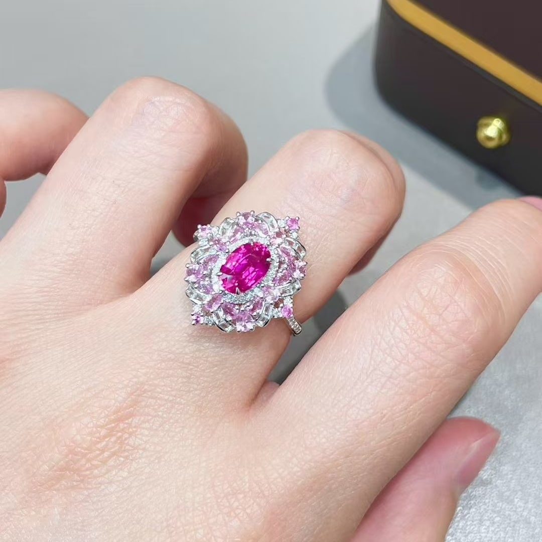 14k Gold 1.18 Ct Natural Ruby & Diamond & Sapphire Ring - 6