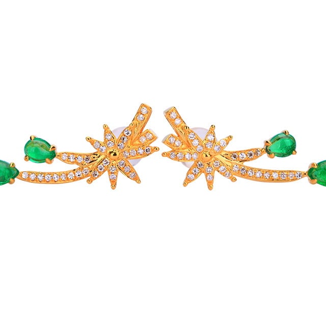 14k Gold 1.07 Ctw Vivid Green Natural Emerald & Diamond Earrings - 4