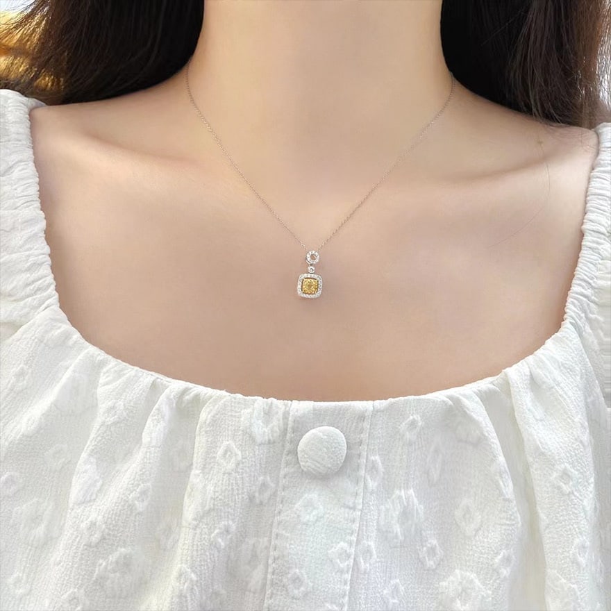 14k Gold 0.50 Ctw Natural Yellow Diamond & Diamond Pendant( Without Chain ) - 2