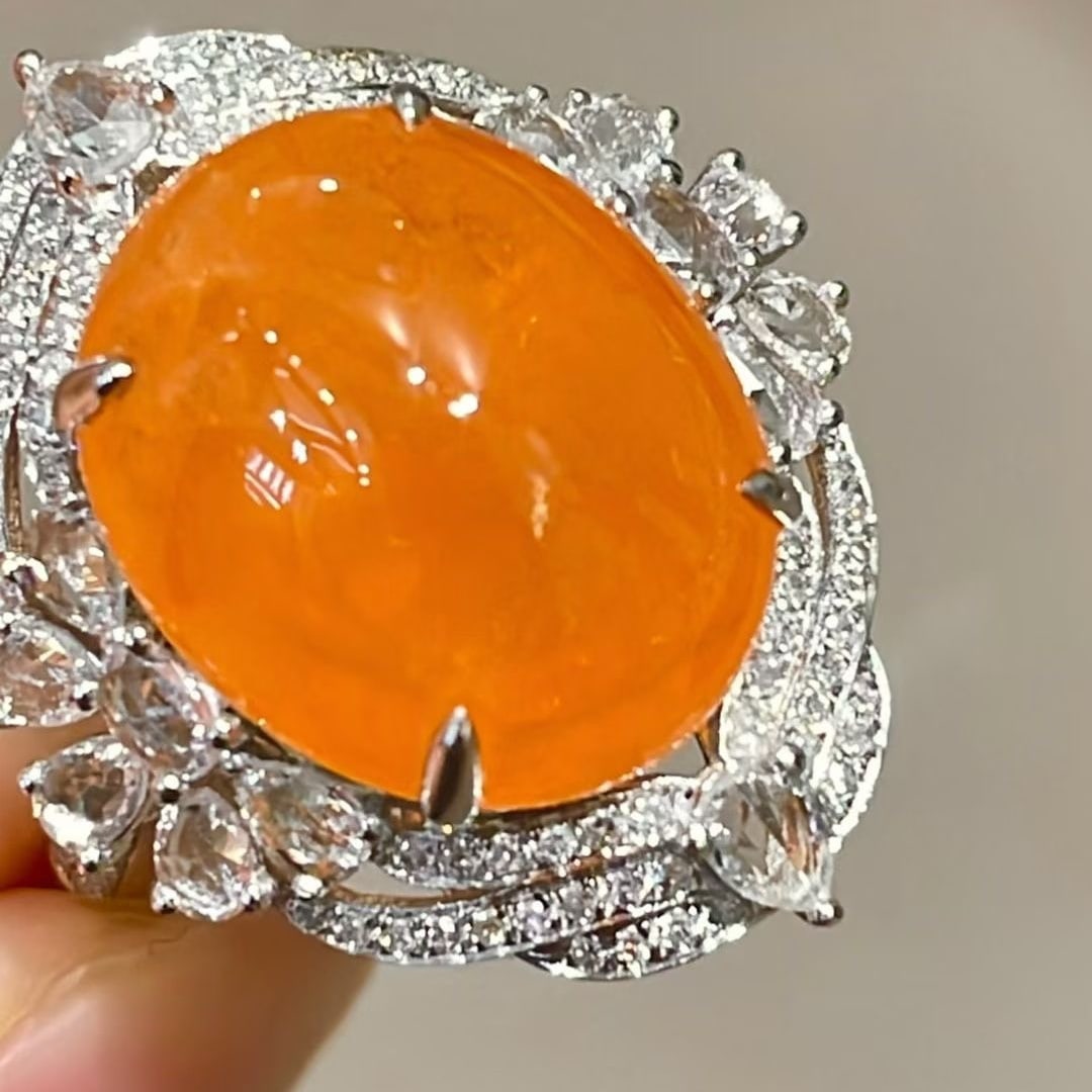 14k Gold 14.26 Ct Natural Spessartine & Diamond Ring - 2