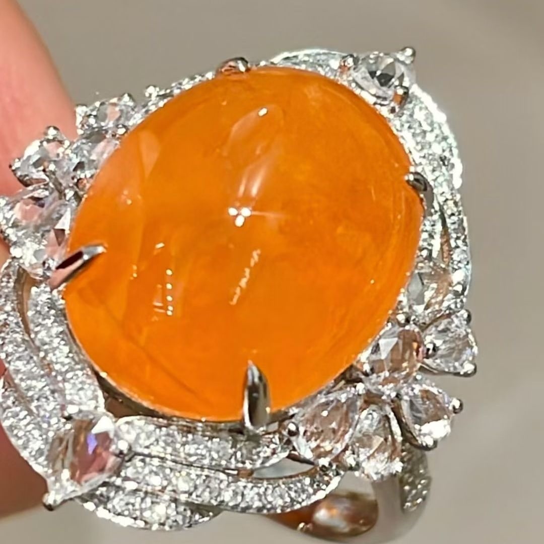 14k Gold 14.26 Ct Natural Spessartine & Diamond Ring - 3