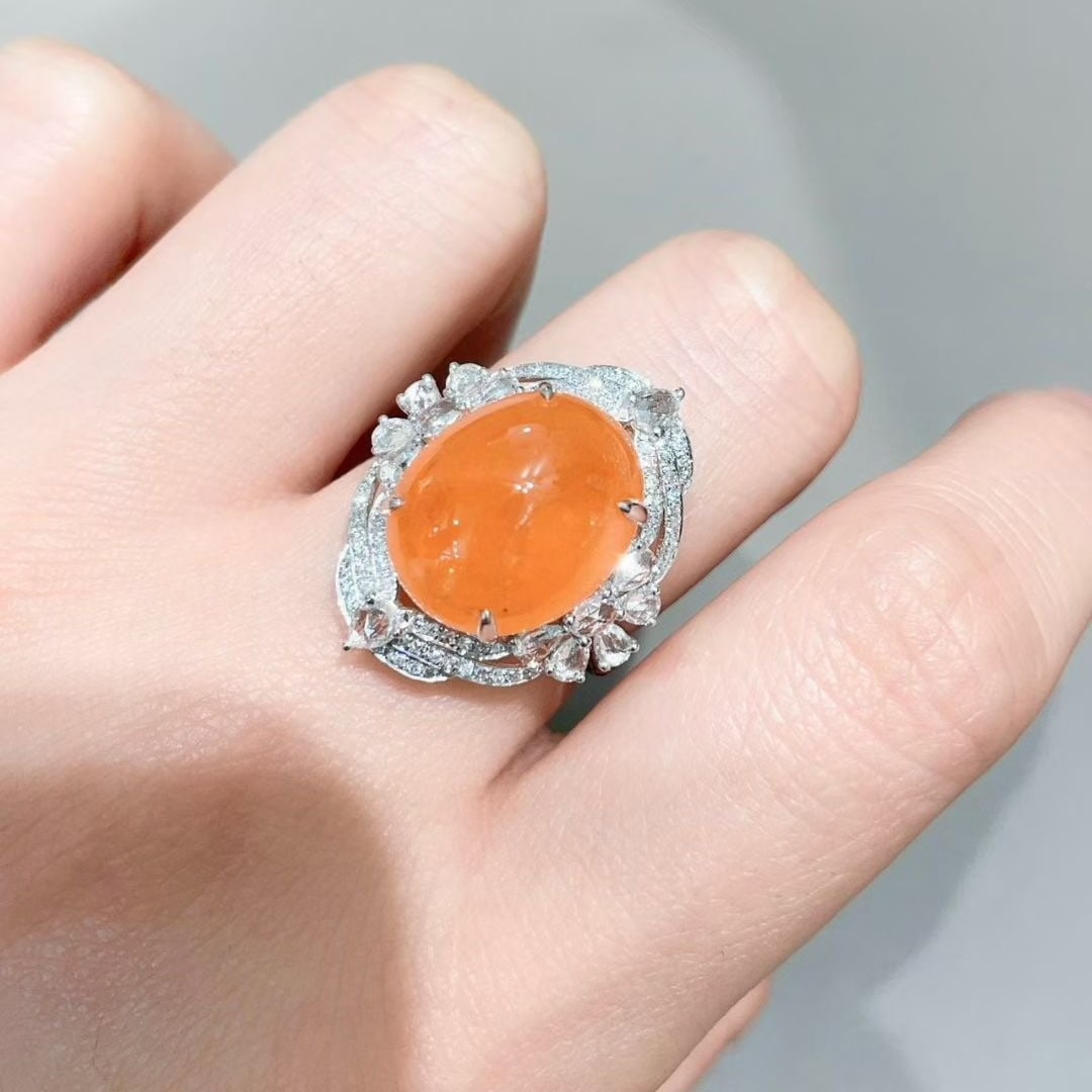 14k Gold 14.26 Ct Natural Spessartine & Diamond Ring - 6