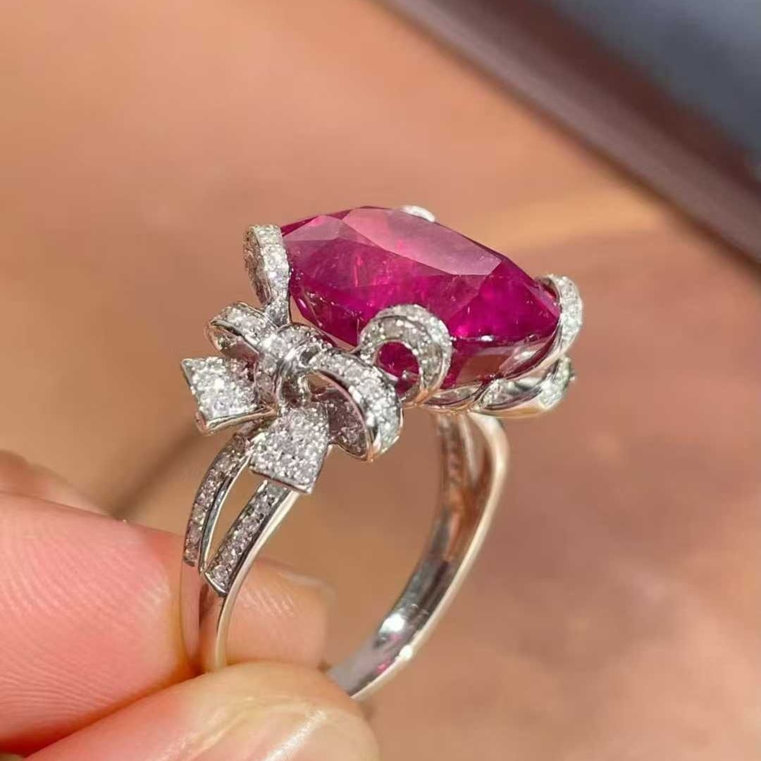 14k Gold 7.6 Ct Natural Tourmaline & Diamond Ring - 3