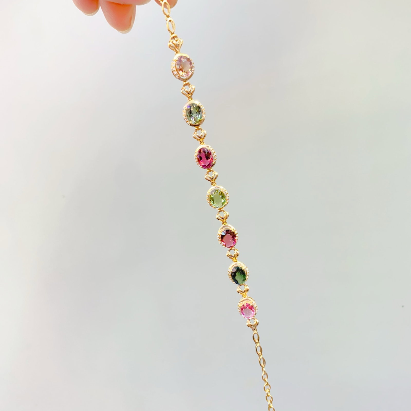 14k Gold 8.7 Ct Natural Tourmaline & Diamond Bracelet - 2
