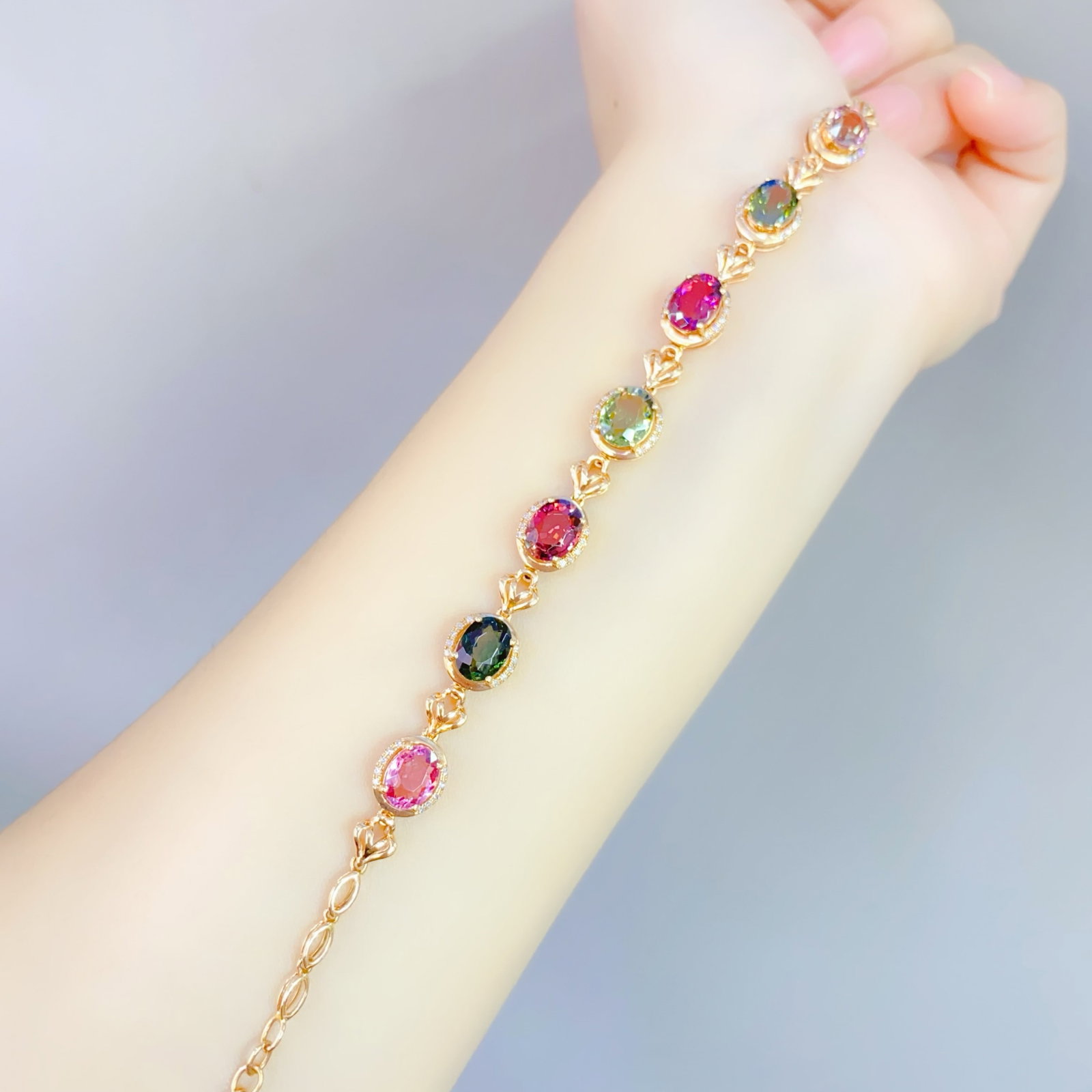 14k Gold 8.7 Ct Natural Tourmaline & Diamond Bracelet - 3