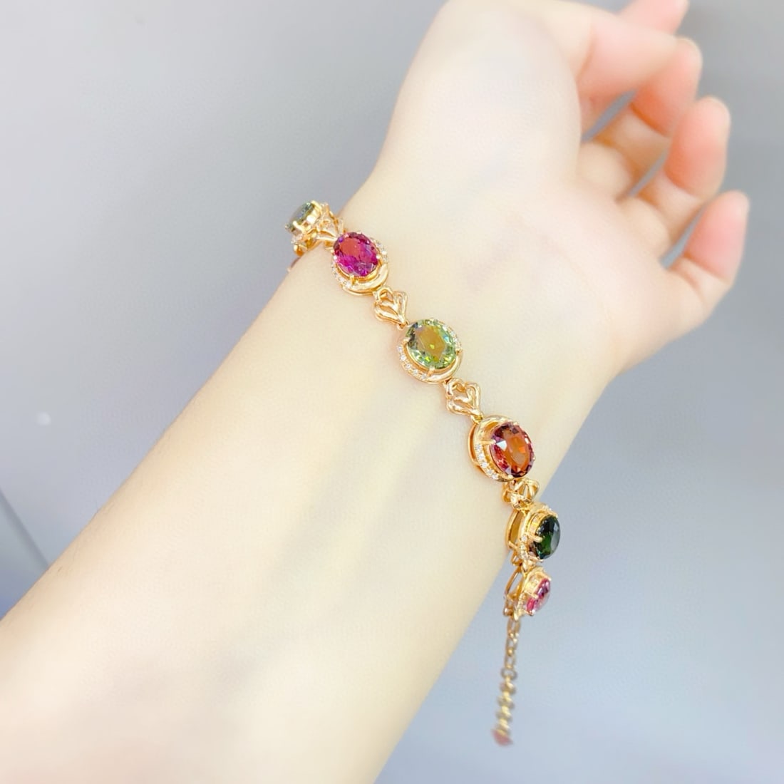 14k Gold 8.7 Ct Natural Tourmaline & Diamond Bracelet - 5