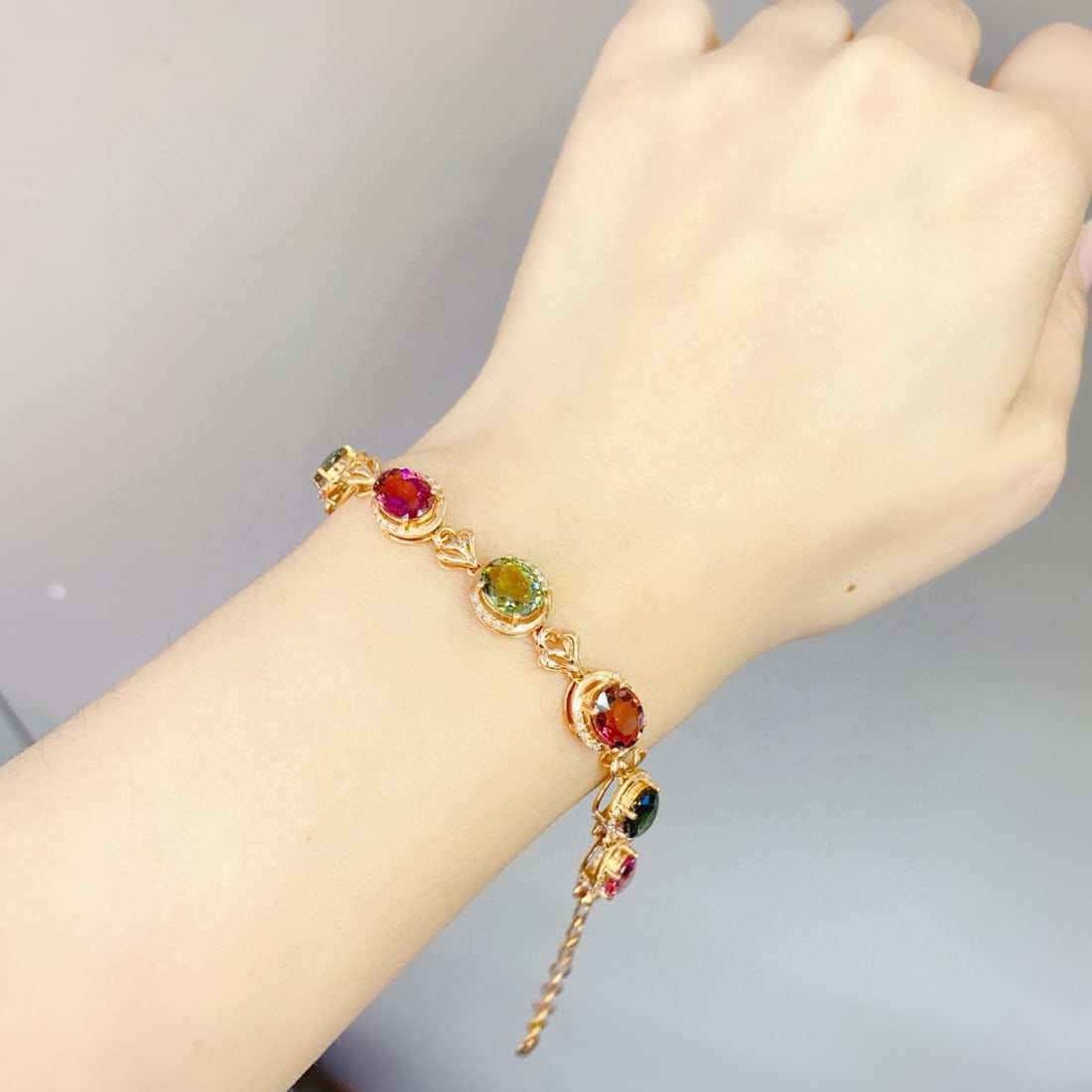 14k Gold 8.7 Ct Natural Tourmaline & Diamond Bracelet - 6