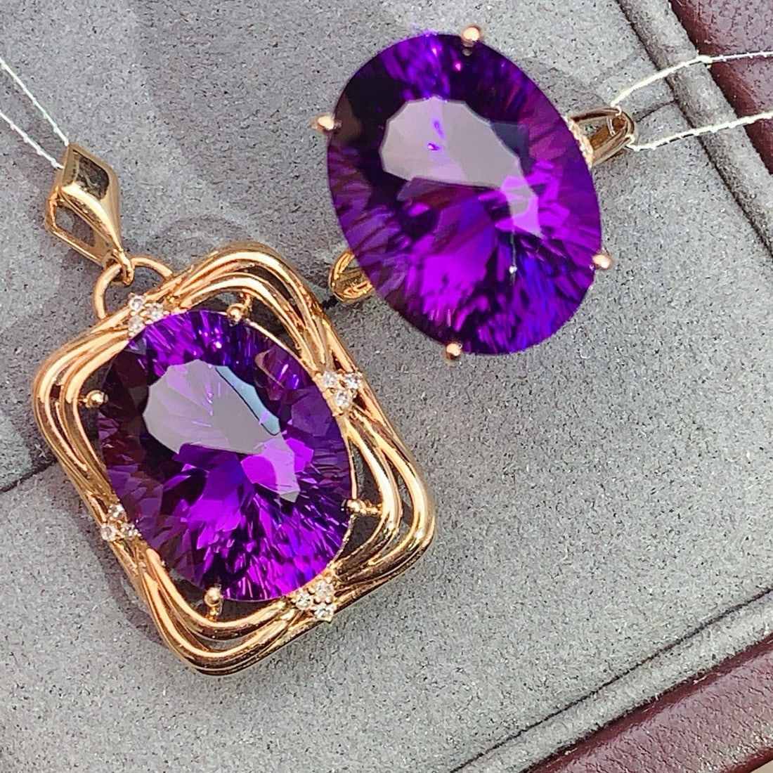 14k Gold 19.90 Ctw Natural Amethyst & Diamond Jewelry Set - 5