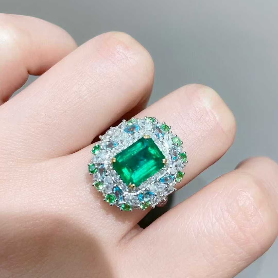 14k Gold 3.27 Ctw Vivid Green Natural Emerald & Diamond Ring - 3
