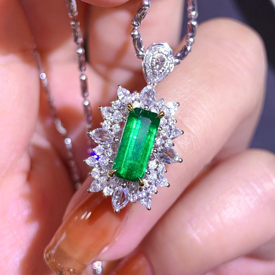 14k Gold 2.38 Ctw Vivid Green Natural Emerald & Diamond Ring/pendant( Without Chain ) - 7