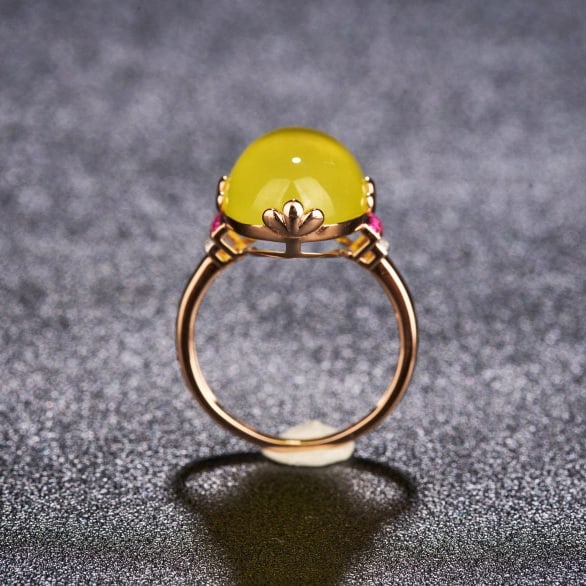 14k Gold 15.1 Ct Natural Prehnite & Diamond & Ruby Ring - 6