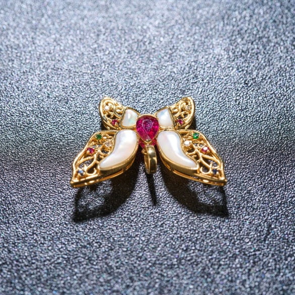 14k Gold 0.48 Ctw Natural Ruby & Diamond & Butterfly Pendant( Without Chain ) - 5
