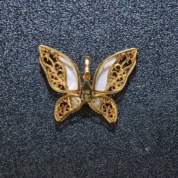 14k Gold 0.48 Ctw Natural Ruby & Diamond & Butterfly Pendant( Without Chain ) - 6