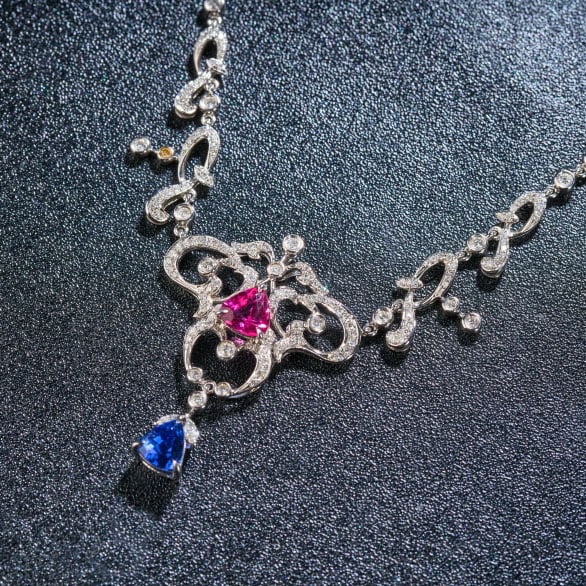 14k Gold 2.24 Ctw Natural Sapphire & Tourmaline Necklace - 2