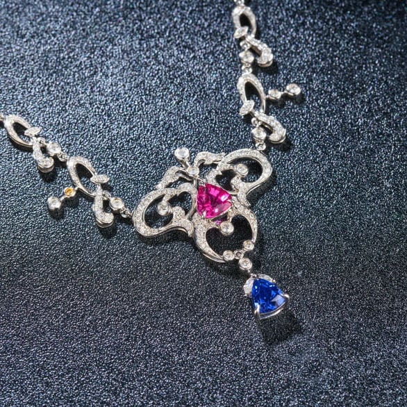 14k Gold 2.24 Ctw Natural Sapphire & Tourmaline Necklace - 4