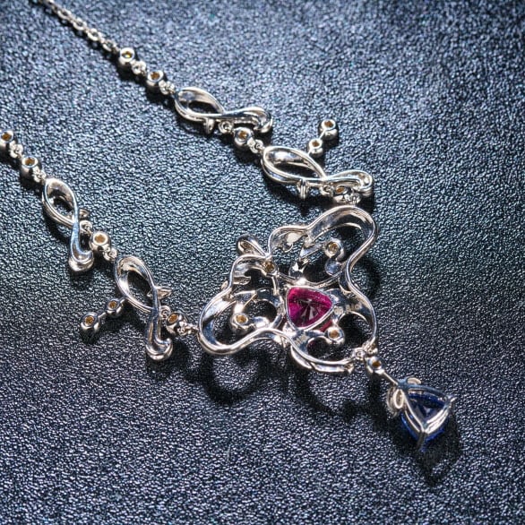 14k Gold 2.24 Ctw Natural Sapphire & Tourmaline Necklace - 5
