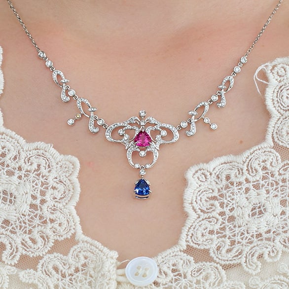 14k Gold 2.24 Ctw Natural Sapphire & Tourmaline Necklace - 6