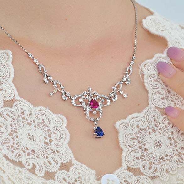 14k Gold 2.24 Ctw Natural Sapphire & Tourmaline Necklace - 7