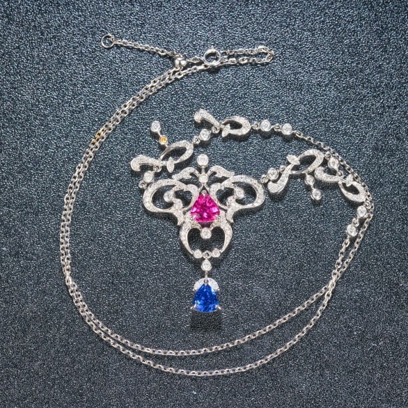 14k Gold 2.24 Ctw Natural Sapphire & Tourmaline Necklace - 8