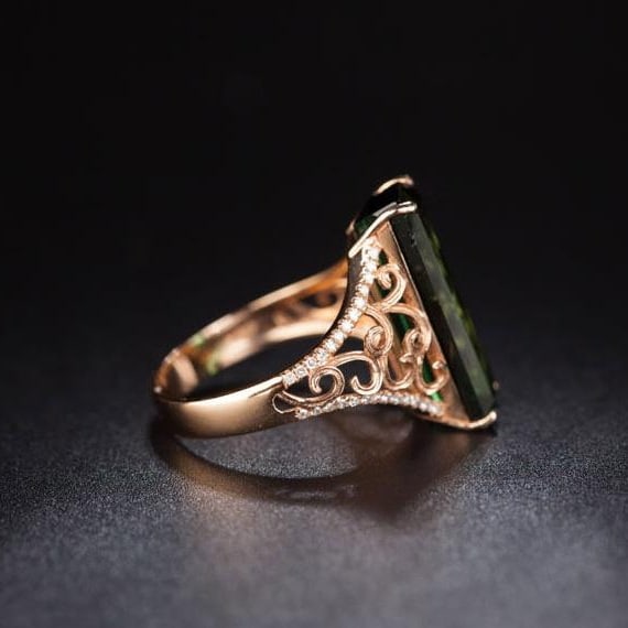 14k Gold 7.35 Ct Natural Tourmaline & Diamond Ring - 2