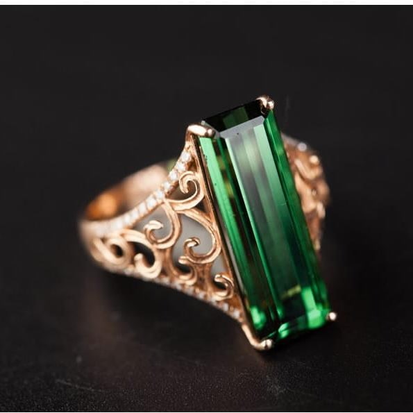 14k Gold 7.35 Ct Natural Tourmaline & Diamond Ring - 4