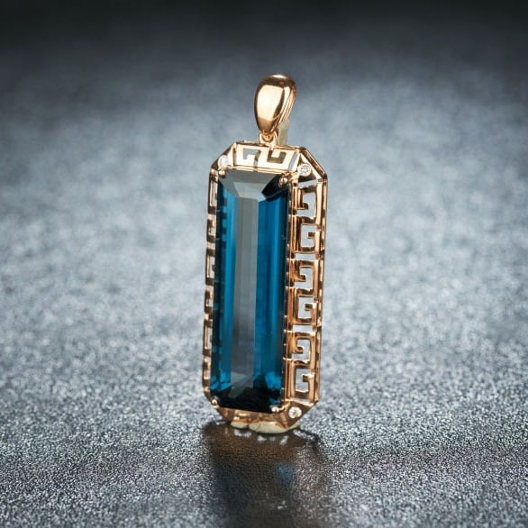 14k Gold 15.6 Ct Natural Topaz & Diamond Pendant( Without Chain ) - 3