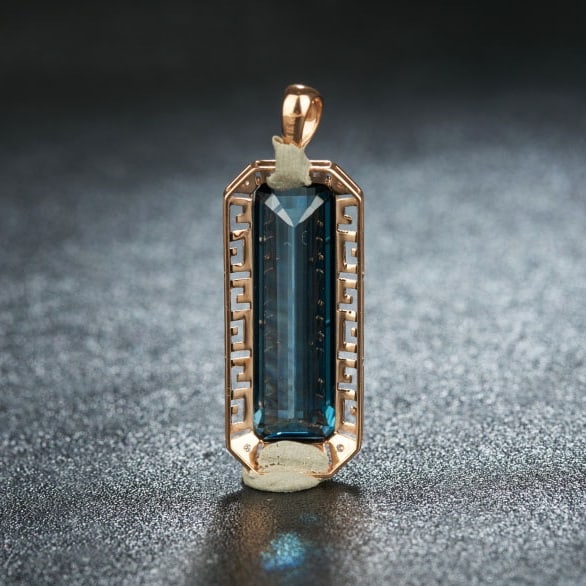 14k Gold 15.6 Ct Natural Topaz & Diamond Pendant( Without Chain ) - 5