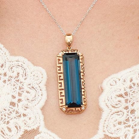 14k Gold 15.6 Ct Natural Topaz & Diamond Pendant( Without Chain ) - 8