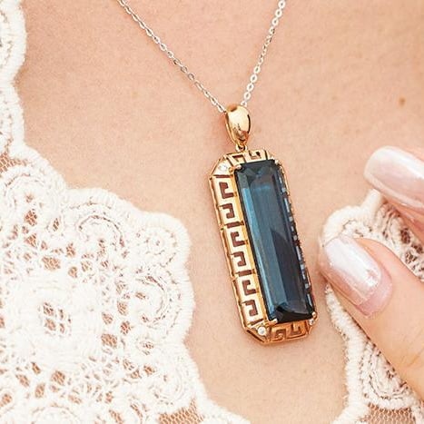 14k Gold 15.6 Ct Natural Topaz & Diamond Pendant( Without Chain ) - 9