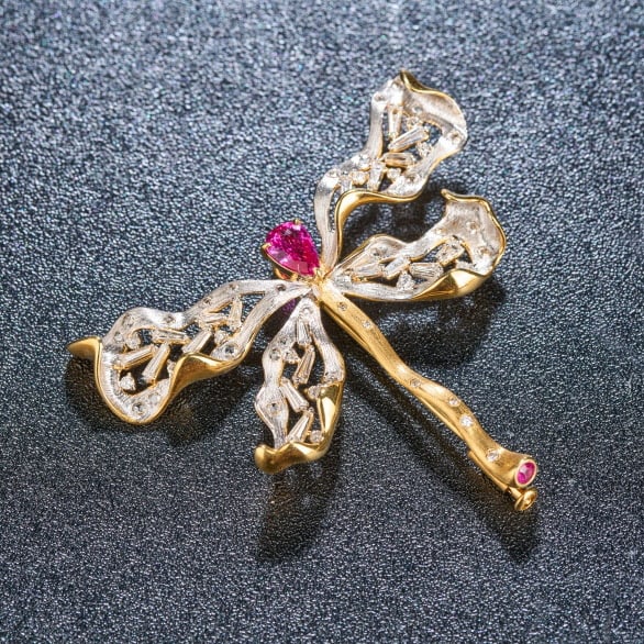 14k Gold 2.0 Ctw Natural Ruby & Diamond Brooch/pendant( Without Chain ) - 2