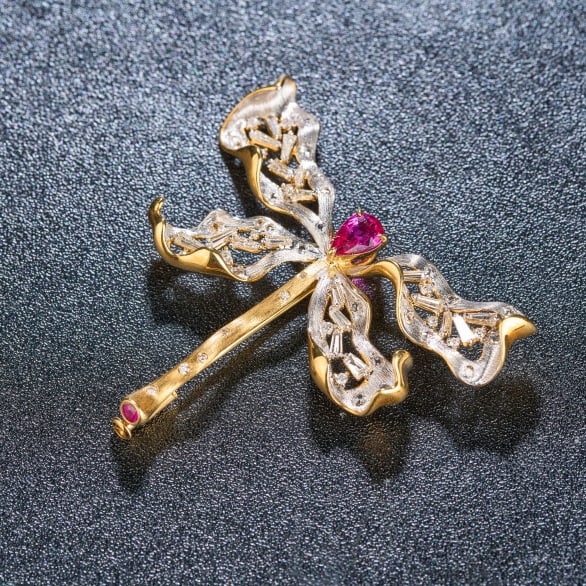 14k Gold 2.0 Ctw Natural Ruby & Diamond Brooch/pendant( Without Chain ) - 3
