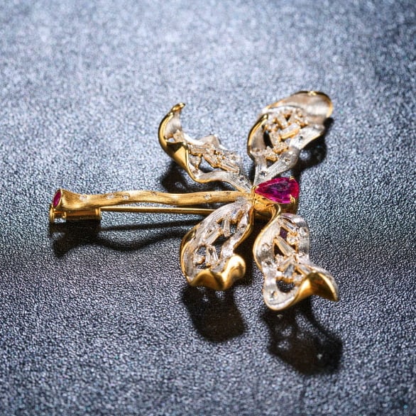 14k Gold 2.0 Ctw Natural Ruby & Diamond Brooch/pendant( Without Chain ) - 4