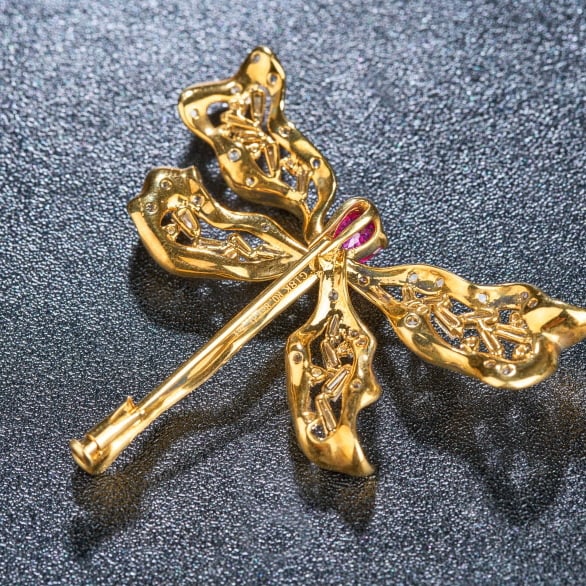 14k Gold 2.0 Ctw Natural Ruby & Diamond Brooch/pendant( Without Chain ) - 5