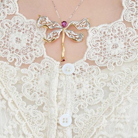 14k Gold 2.0 Ctw Natural Ruby & Diamond Brooch/pendant( Without Chain ) - 8