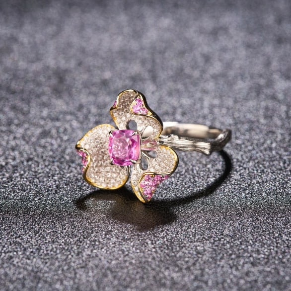 14k Gold 1.51 Ctw Natural Padparadscha Sapphire & Diamond Ring - 3