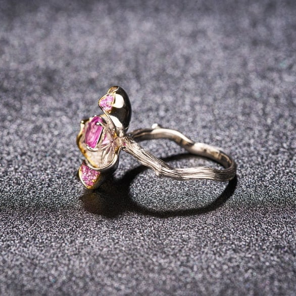14k Gold 1.51 Ctw Natural Padparadscha Sapphire & Diamond Ring - 4