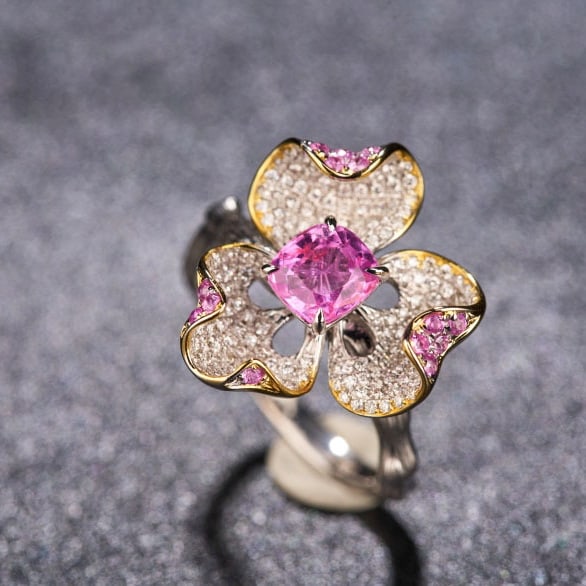 14k Gold 1.51 Ctw Natural Padparadscha Sapphire & Diamond Ring - 7